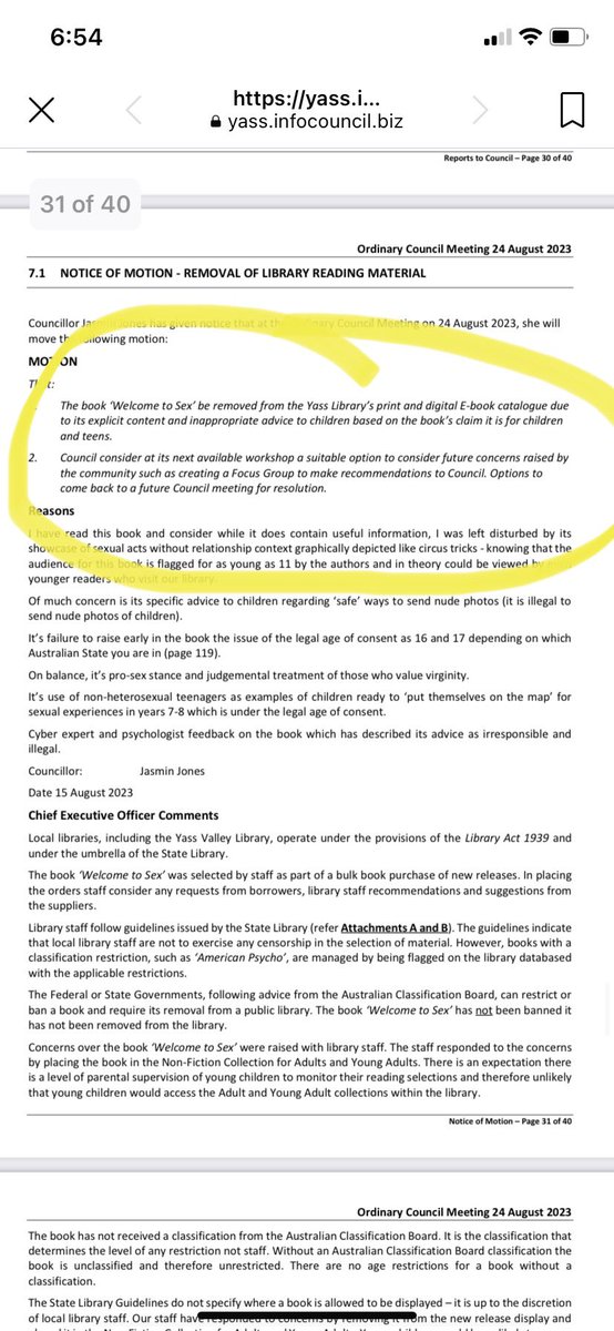 Book burners out at Yass Valley Council. Proposal at next council meeting by the Deputy Mayor to ban #WelcomeToSex.  They are all about #ParentalRights as long as you are doing what they agree with! <a href="/YassValleyTimes/">Yass Valley Times</a>