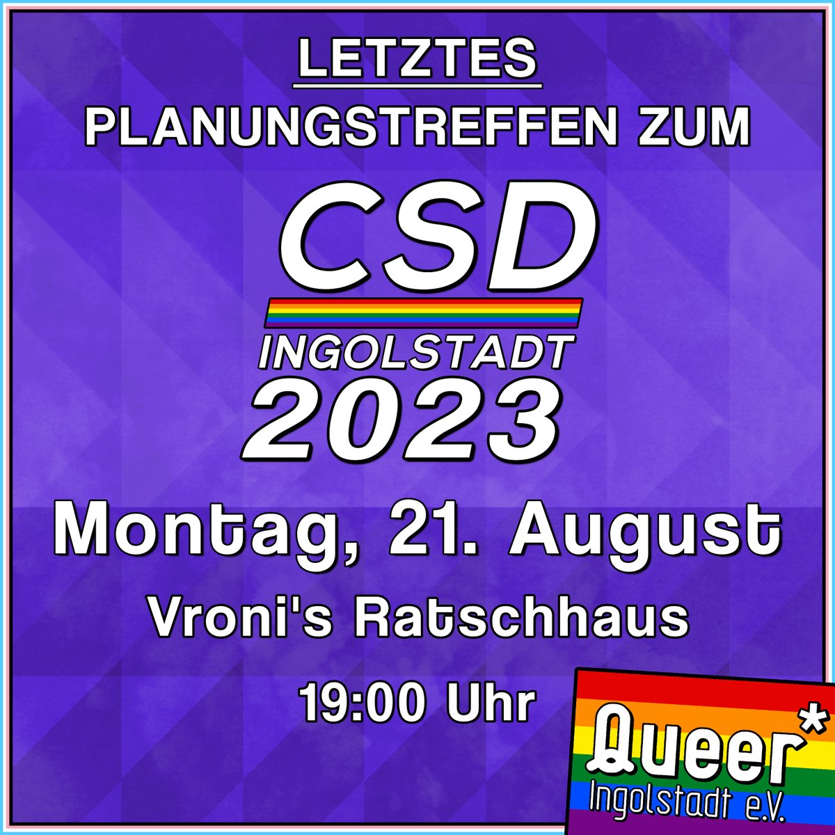 CSDIngolstadt's tweet photo. REMINDER: Wir laden euch heute zum letzten Planungstreffen des CSD Ingolstadt 2023 ein! 🏳️‍🌈🏳️‍⚧️

Kommt gerne vorbei! 😄

#queer #queeringolstadt #ingolstadt #csd #csdingolstadt #csdingolstadt2023 #lgbt #lgbtpride #lgbti #lgbtq #lgbtiq #lgbtqi #pride #queereraktionsplanbayernjetzt https://t.co/5VAsvNohwo