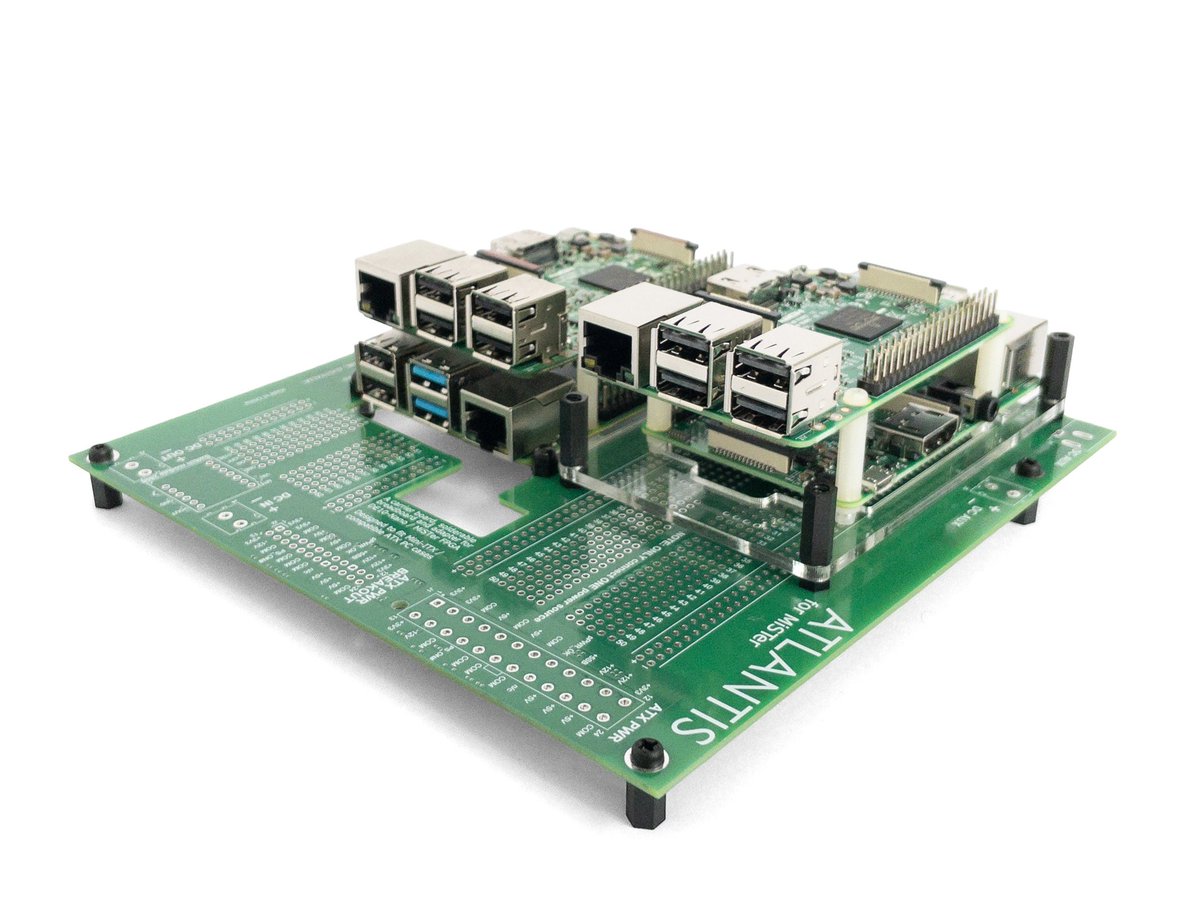 You can now build a 4x #RaspberryPi cluster on #ATLANTISforMiSTer 

🥧Fits in a Mini-ITX PC case
🥧Solderable breadboard 
🥧ATX power breakout
🥧More affordable than a slice of pie!

Available now battyetech.com/products/raspb…