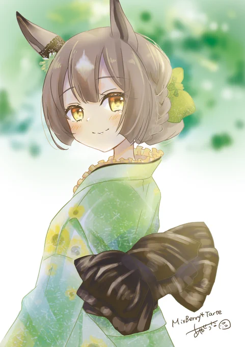 夏コミのペーパーにした浴衣サトちゃんあげとく。本当は背景に風鈴あってイラスト本表紙になるはずだったんだ 