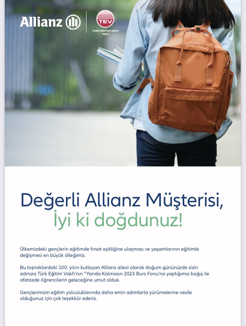 Değerli @AllianzTurkiye asıl ben teşekkür ederim 🩵 Hep beraber nice yıllara 🙏🏻 @YapiKredi @TEVKurumsal