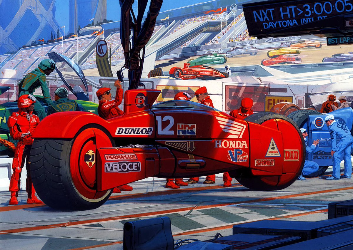 Syd Mead, 2004. Mead was inspired by Kaneda's bike in Akira, which in turn Katsuhiro Otomo said was inspired by the lightcycles in TRON which were designed by Syd Mead