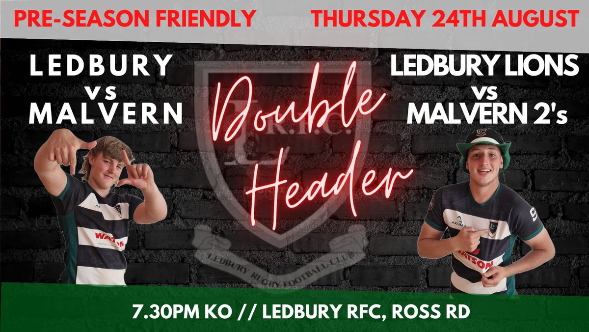 LRFC1883's tweet photo. Our Final pre-season Friendlies on Thursday see a double header with our neighbours from the other side of the hill visiting us with two teams 👊
Malvern Rugby Football Club
#PreSeasonFriendly
#localderby
#ledburyrugbyfootballclub https://t.co/KhGEBehXNB