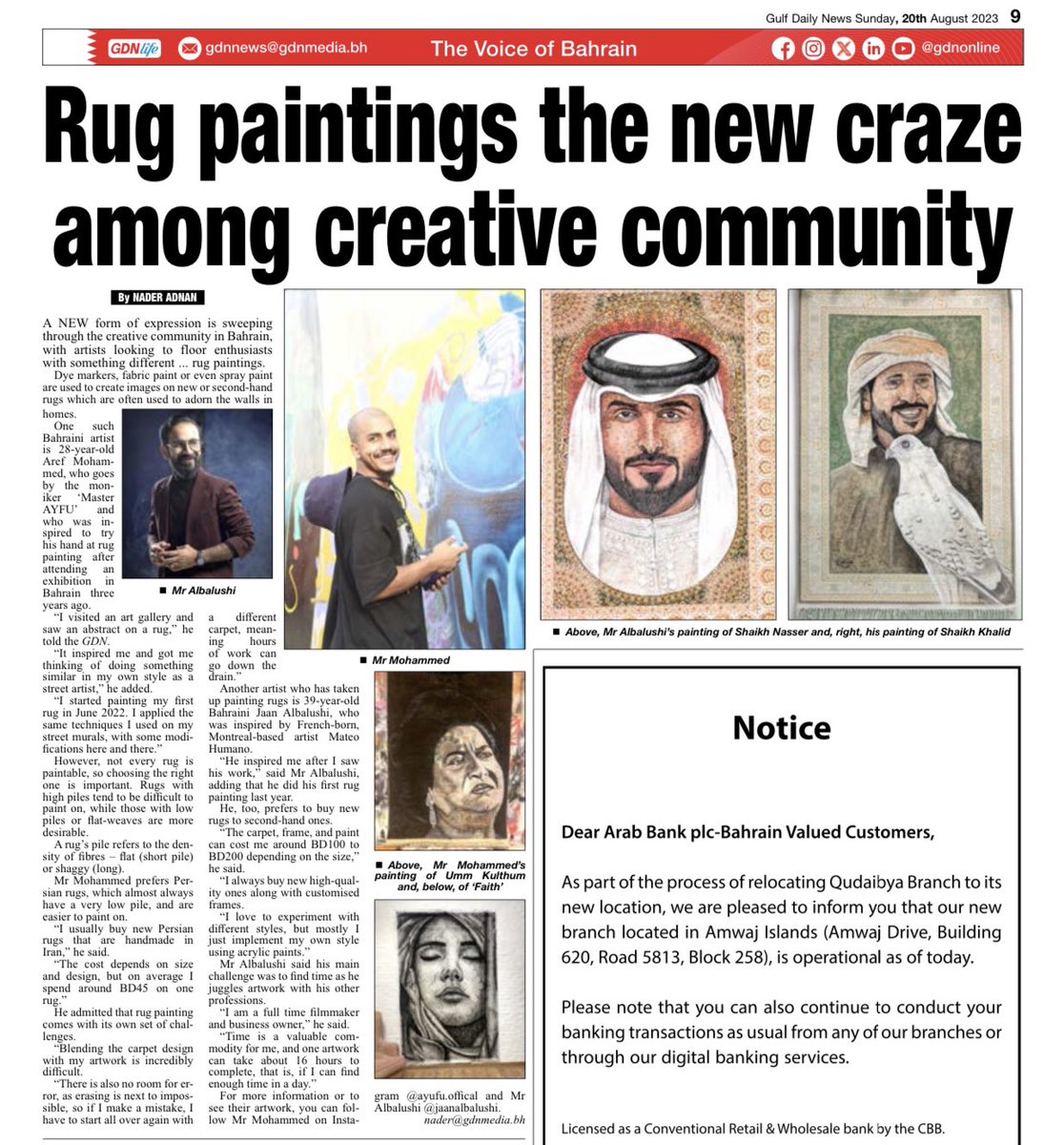 Grateful to @gdn_life for sharing our artwork! Also, a special appreciation for Mr. Mohammad's incredible artistic style. Truly inspiring! #bahrain #artist #painting #gdn