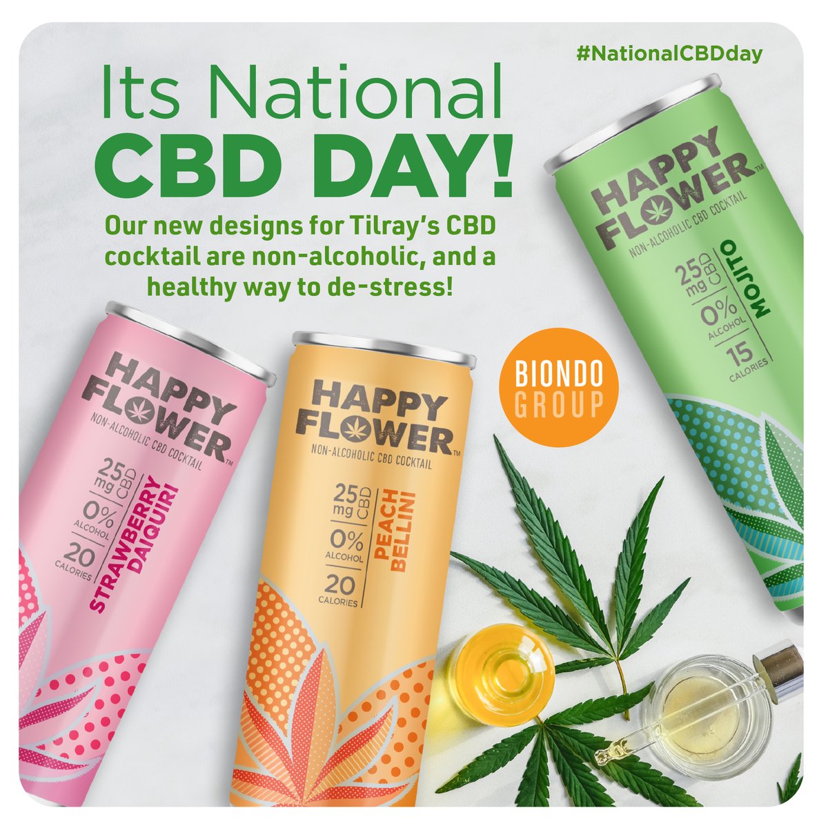 thebiondogroup's tweet photo. We worked with Tilray to create the identity of HAPPY FLOWER non-alcoholic CBD beverage. The bold brand look is designed with an abstract hemp leaf and uplifting yet calm colors that support a healthy way to relax.

#CBD #NationalCBDDay #CBDDay #PackageDesign #Drinks #Packaging https://t.co/11RTAOagal