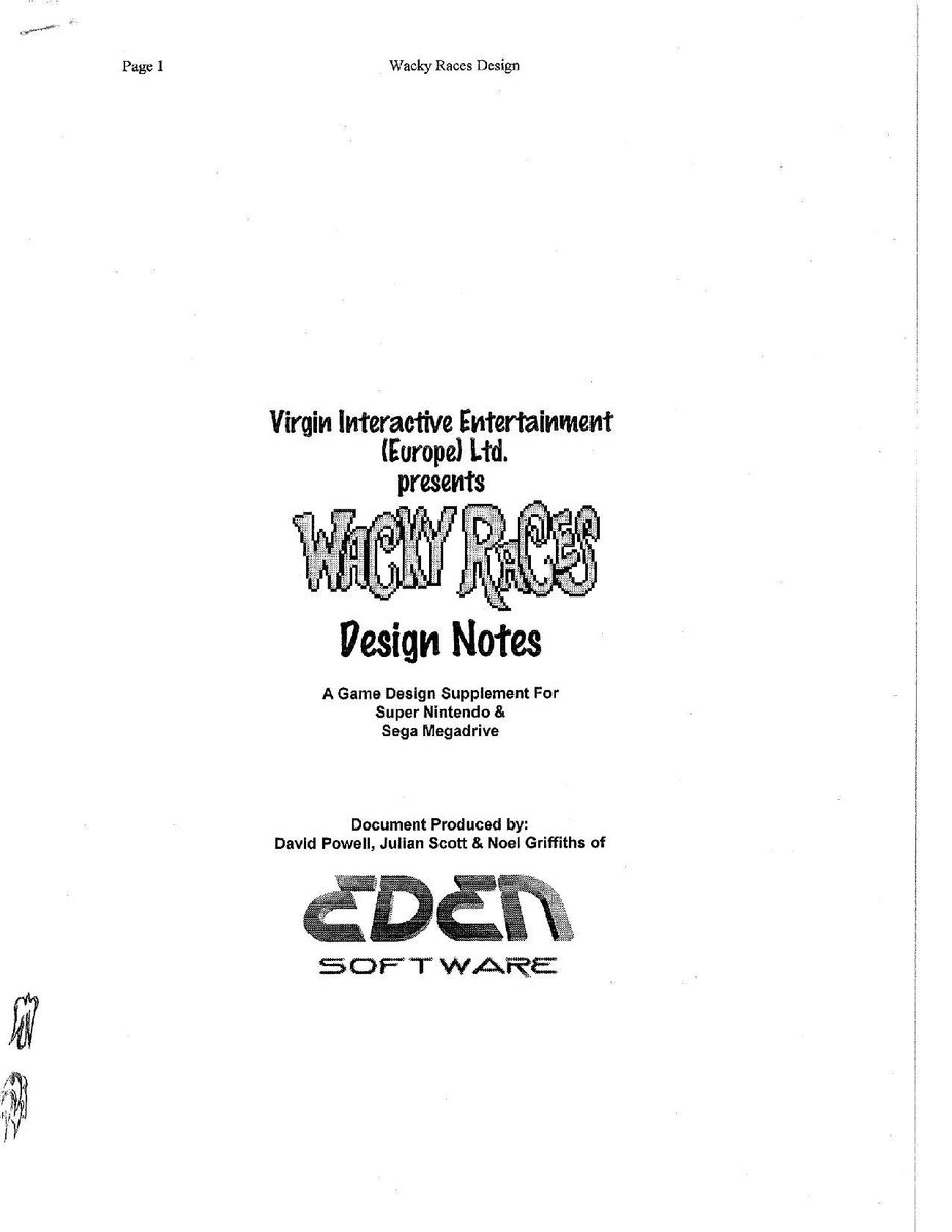 games_pants's tweet photo. Some pages from the original design document for Wacky Races (SNES / Genesis) which I worked on in the early 1990s! #homebrew #megadrive #SegaGenesis #IndieGameDev #indie #RETROGAMING #indiegames #gamedev https://t.co/zRlYlnQoBg