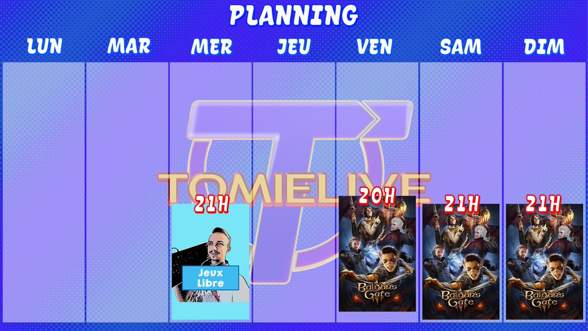 Tomie31_Live's tweet photo. Salut à tous !
 
Désolé pour le retard voici le petit planning de la semaine !

RDV: https://t.co/0WsImQ00Bn https://t.co/fUGqt8ZKOh