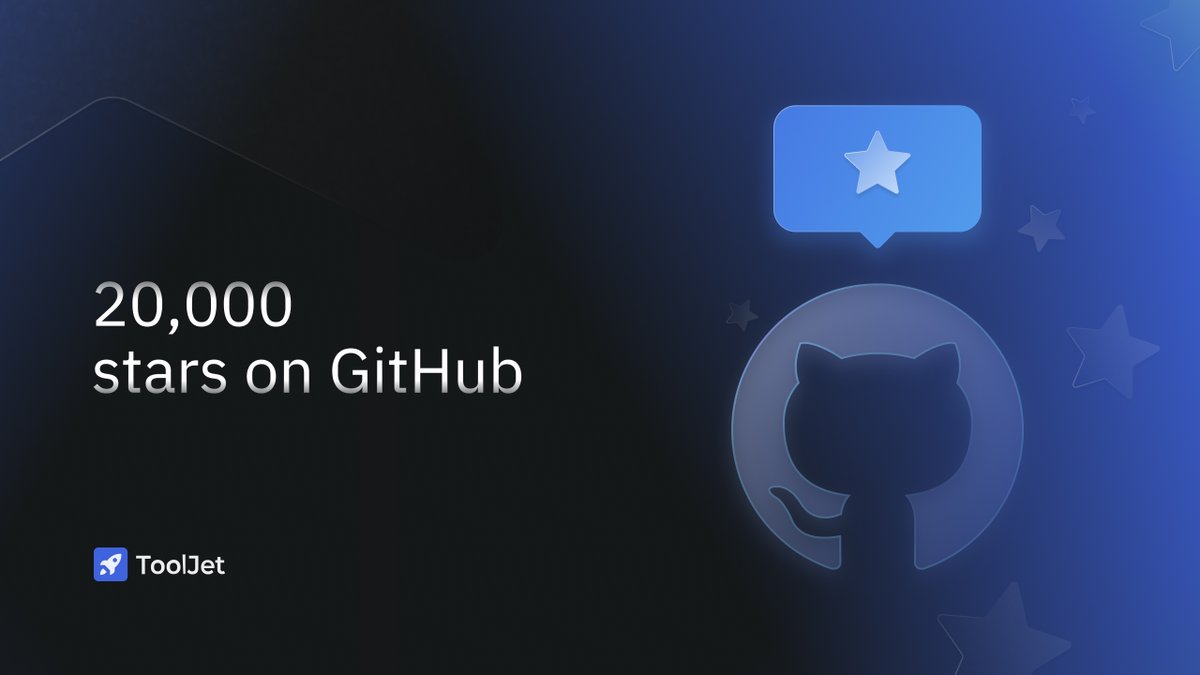 ToolJet hits 20,000 stars on GitHub🌟

This milestone reflects the immense support &amp; contributions from the open-source community🚀

A heartfelt thank you to everyone who's been a part of our incredible journey🙏