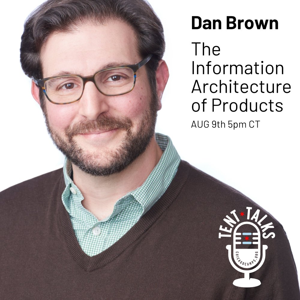 Chicago Camps (@chicagocamps) on Twitter photo Join us for a special #TentTalks session with <a href="/brownorama/">Dan Brown (he/him) π</a>!
Dive into the Information Architecture of Products, and learn from the co-founder of EightShapes and author of 'Communicating Design.'
ποΈTomorrow at 5p CT.
π Register now: chicagocamps.org/event/dan-browβ¦ #IA #UX Join us for a special #TentTalks session with <a href="/brownorama/">Dan Brown (he/him) π</a>!
Dive into the Information Architecture of Products, and learn from the co-founder of EightShapes and author of 'Communicating Design.'
ποΈTomorrow at 5p CT.
π Register now: chicagocamps.org/event/dan-browβ¦ #IA #UX