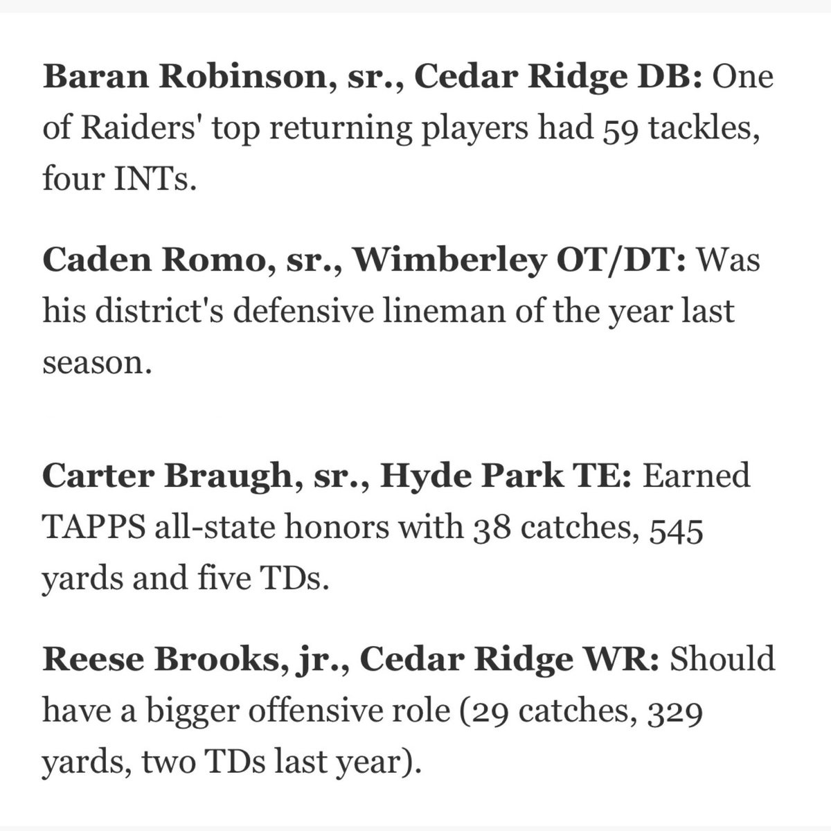 Congrats to <a href="/robinsonbaran/">Baran Robinson</a> and <a href="/ReeseBrooks83/">Reese</a> for being named to the <a href="/statesman/">Austin Statesman</a> Top 100 Central Texas players to watch this season! #weareCR
