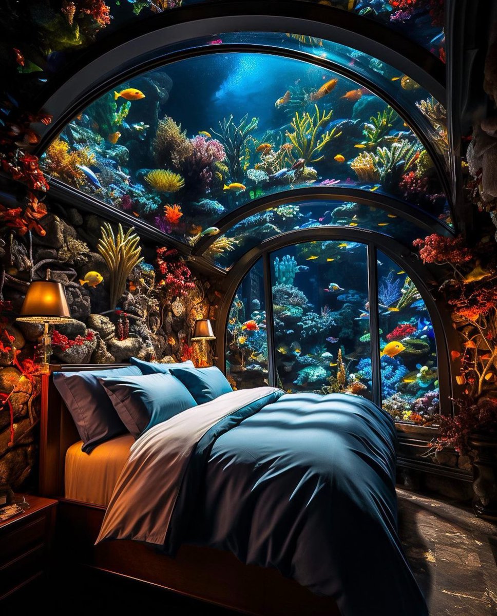 HOUSEPORN___'s tweet photo. Bedroom under the ocean. https://t.co/bkQkjcaL4r