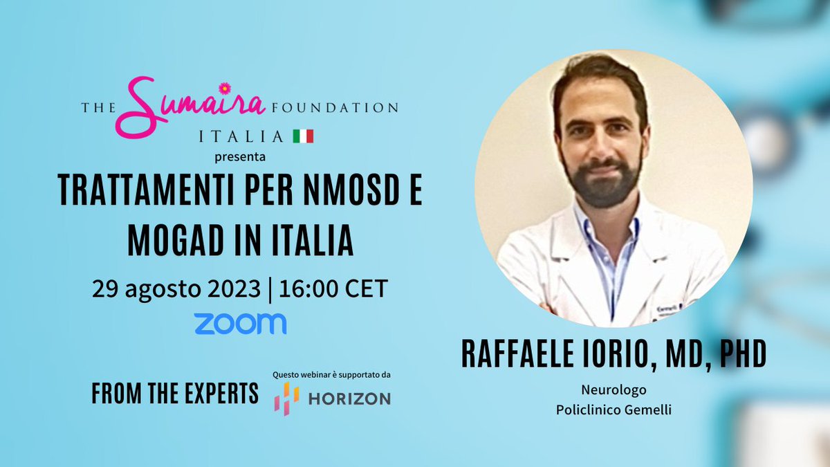 🇮🇹 Partecipa al nostro prossimo Webinar dal titolo: Trattamenti per #NMOSD e #MOGAD in Italia - martedì 27 agosto alle 16:00 con il dott. @neurotutto Raffaele Iorio, neurologo del Policlinico Gemelli. us02web.zoom.us/webinar/regist…