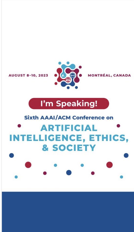 Are you attending @AIESConf? Catch me at 3 PM on the panel moderated by @AlexJohnLondon: 'Large Language Models: Hype, Hope, and Harm'. #AIES23 @RealAAAI