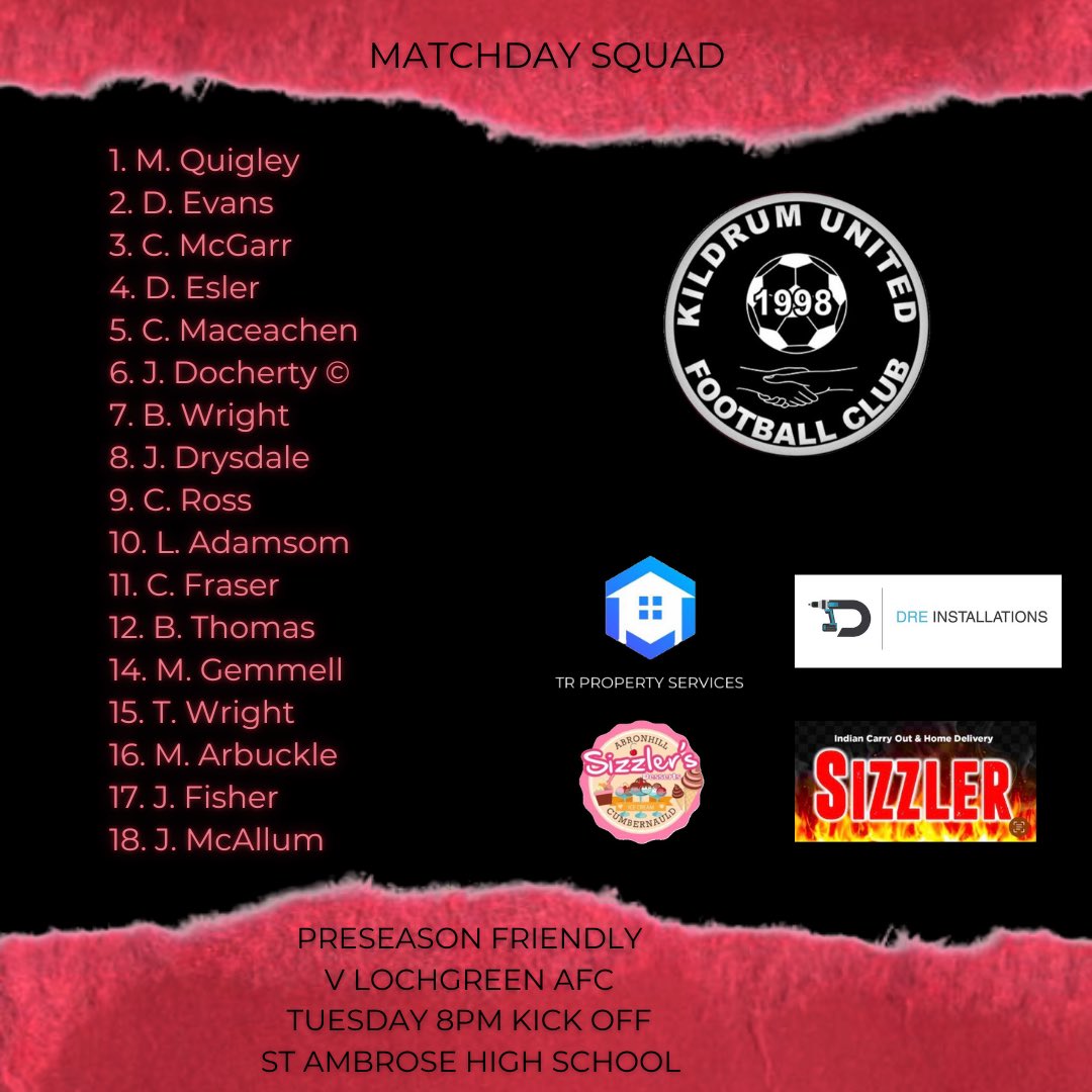 kildrum_united's tweet photo. MATCHDAY SQUAD 🔴⚫️ https://t.co/FcCBjVo32v