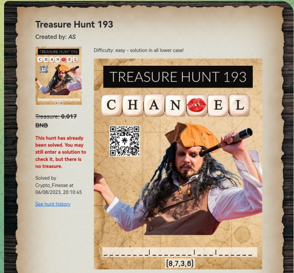 CryptoFinesseOG's tweet photo. I solved this hunt and received BNB payment instantly to my wallet. You can do it too. Check this fun project out @ https://t.co/FQ0UDftlCh https://t.co/ir957NkNXz