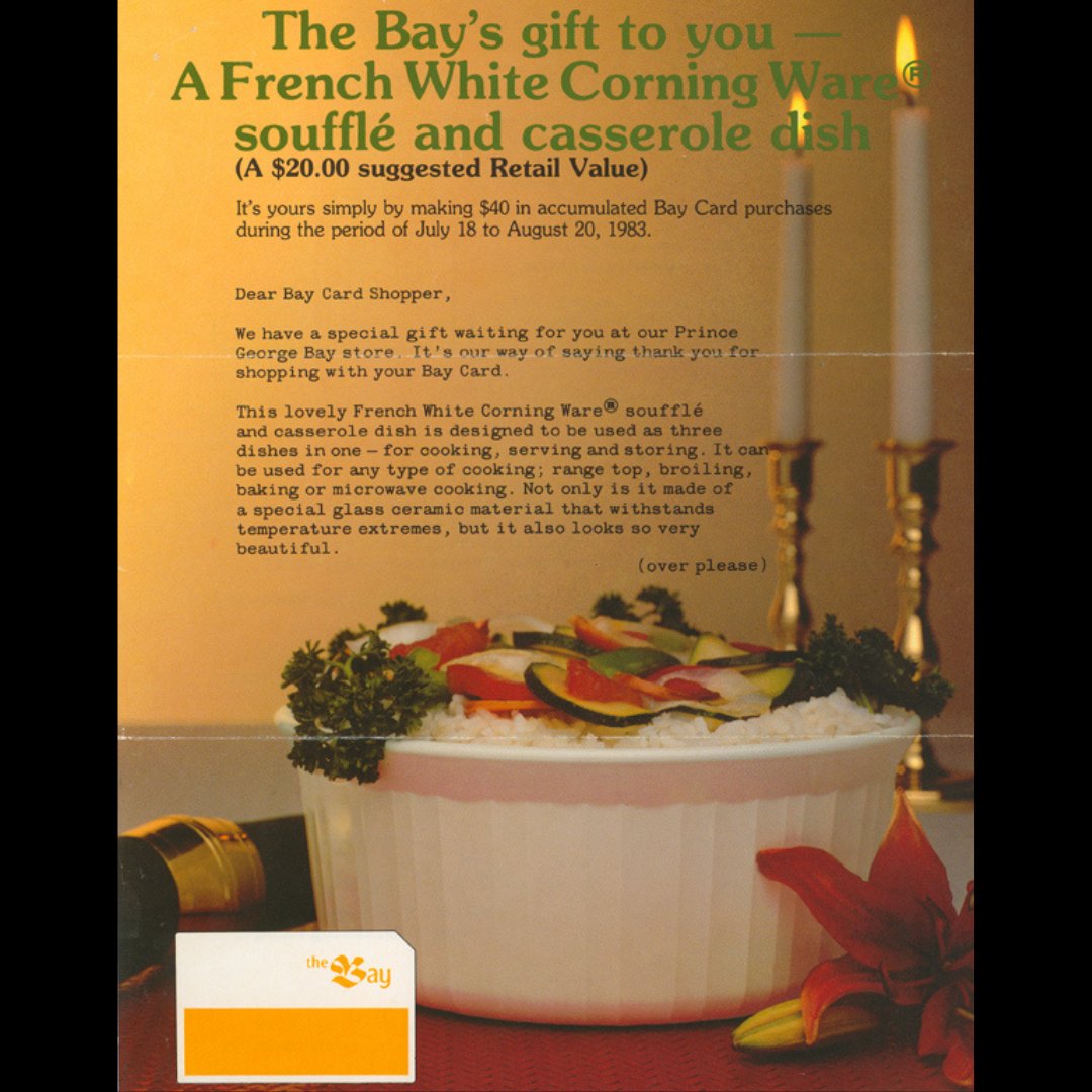 Forty years ago today, a $40 shopping trip at The Bay could bring home a stylish soufflé casserole dish! 

Il y a quarante ans, avec un achat de 40 $ à La Baie, on obtenait en prime un élégant moule à soufflé!
