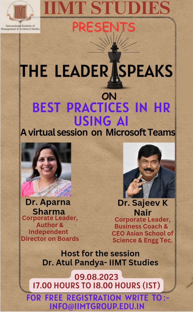 As a part of our Holistic Development of Students initiative, we have initiated the virtual talk show 'The Leader Speaks' on BEST PRACTICES IN HR USING AI...

@sharmaaparna

Register yourself via below link...
events.teams.microsoft.com/event/4de3c17c…