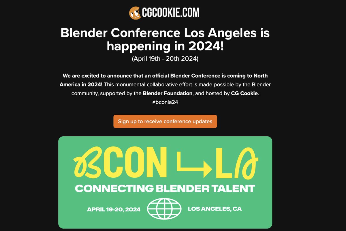 Blender Conference Los Angeles is happening in 2024!

Sign up here for updates: cgcookie.com/p/bconla24