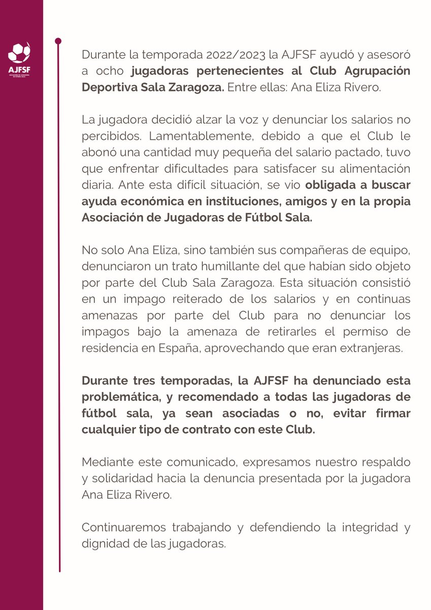 [COMUNICADO OFICIAL] 

En relación a la denuncia de la jugadora y socia, Ana Eliza.