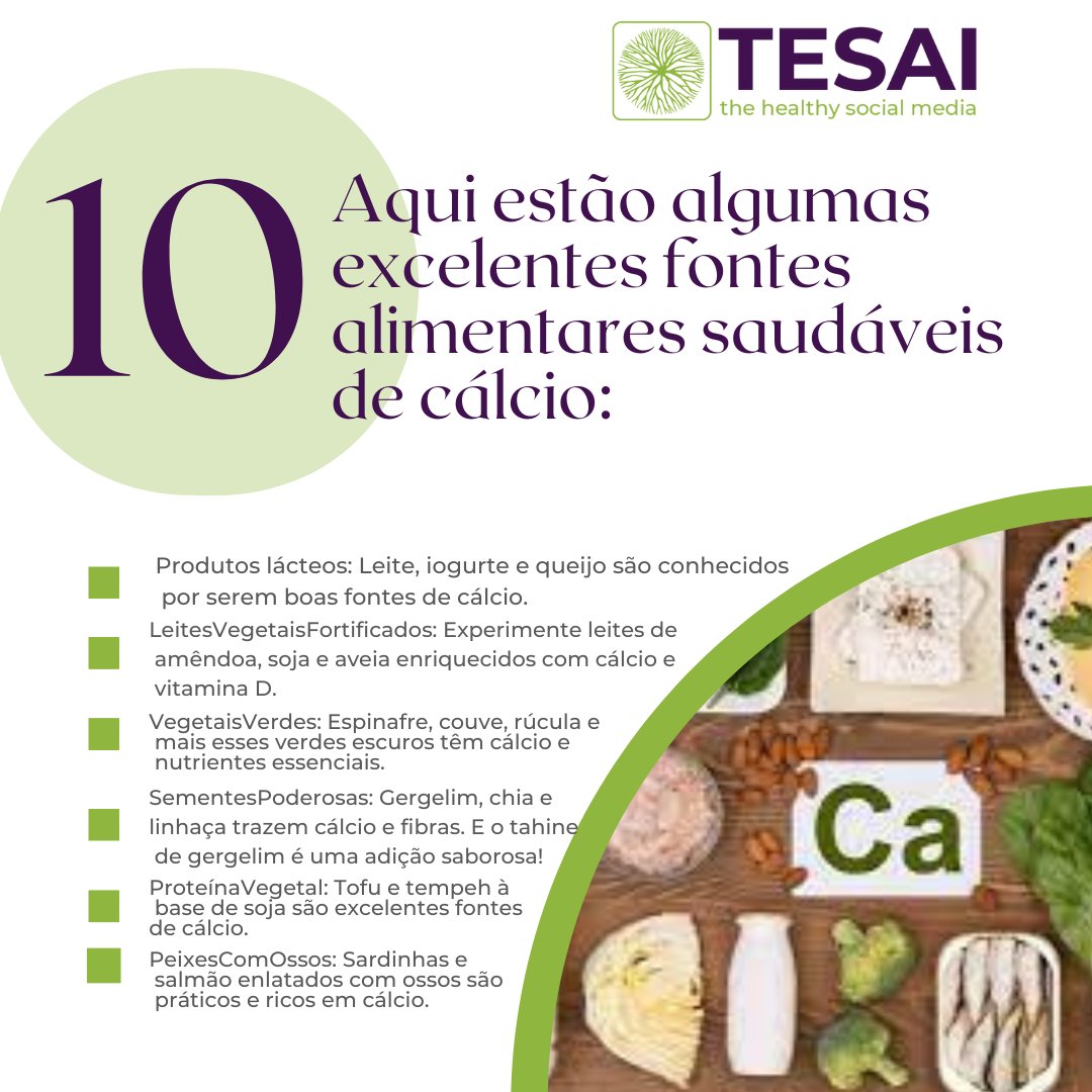 TesaiSaude's tweet image. #Cálcio: Fontes ricas em cálcio para ossos fortes e vida saudável!Produtos lácteos, leites vegetais, vegetais verdes e sementes são opções nutritivas.Proteína vegetal, peixes com ossos, amêndoas, frutas secas e leguminosas. Não esqueça da plataforma de saúde #Tesai #VidaSaudável