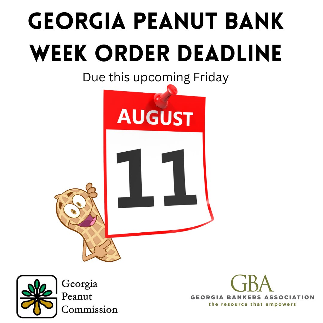 gapeanuts's tweet photo. Don't forget the upcoming Georgia Peanut Bank Week orders deadline is this Friday! The order form is downloadable. Visit the link for more details, https://t.co/opb1AWtMD8. 🥜🥜
#bankweek #gapeanuts https://t.co/ATCNaVCtN1