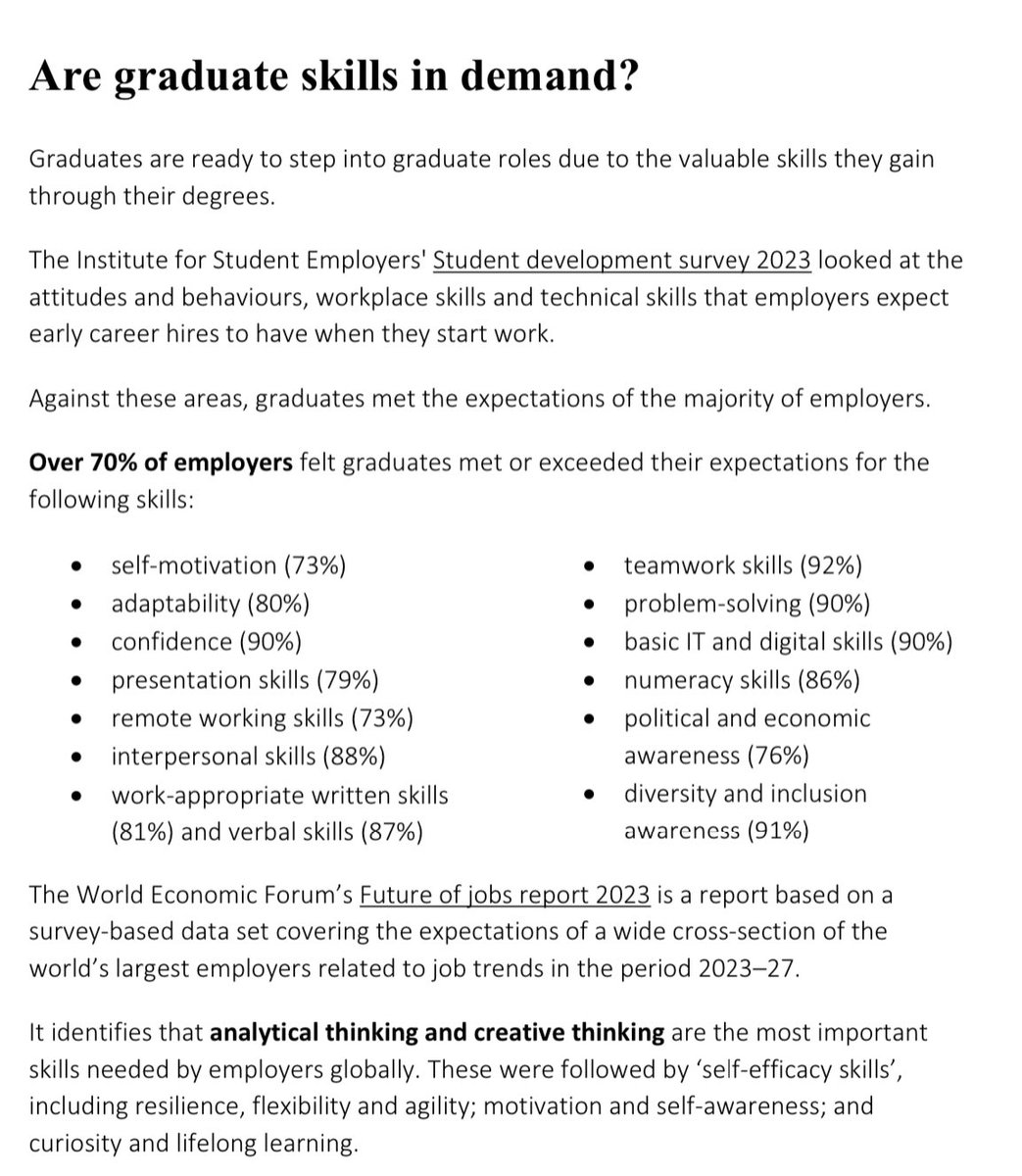 @UniversitiesUK @viviennestern No mention of the Humanities in the report, despite creative and analytical thinking being named as the most important skills looked for by employers - Humanities graduates are experts in creative, analytical, and critical thinking….