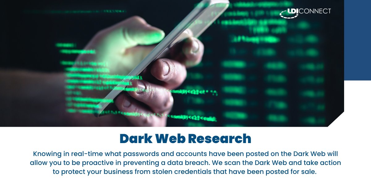 Enhance your digital defenses! Dark Web Research helps protect against cyber attacks by knowing if your accounts are compromised. At LDI, we scan the Dark Web to keep your business safe. For more tips, download our checklist: bit.ly/3DB40An #LDIConnect
