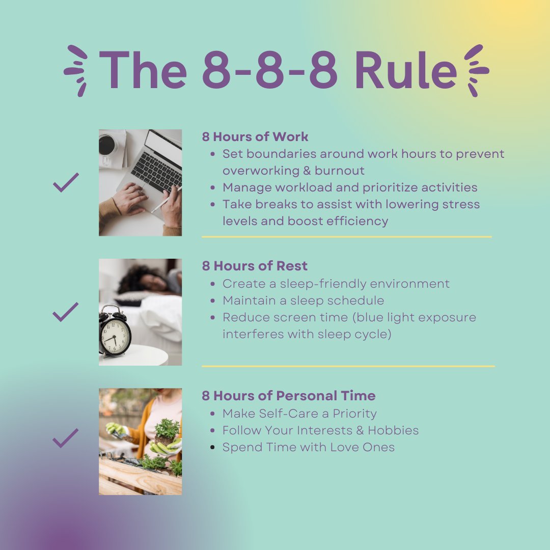 EvolveRecruits's tweet image. Are you willing to develop a balanced lifestyle and take control of your health? The 8-8-8 rule is a great starting point!

#evolveresources #tips #theniceheadhunters