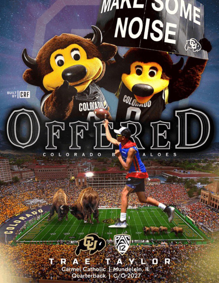 Trae Taylor (@qb6trae) on Twitter photo After an amazing conversation with <a href="/theyoungcoach/">Corey Phillips</a> and <a href="/CoachBox6/">Darrius Darden-Box</a> I’m happy to say <a href="/CUBuffsFootball/">Colorado Buffaloes Football</a> have offered.<a href="/DeionSanders/">COACH PRIME</a> @CoachFleaBUFFS <a href="/PlayBookAthlete/">PLAYBOOK ATHLETE</a> <a href="/AllenTrieu/">Allen Trieu</a> @SWiltfong247 <a href="/NWHPreps/">Northwest Herald Preps - Shaw Local</a> <a href="/EDGYTIM/">Timothy “EDGYTIM” OHalloran</a> <a href="/EdOBrienCFB/">EdOBrienCFB</a> <a href="/MohrRecruiting/">Brian Mohr</a> @OleSonSports <a href="/DeepDishFB/">DEEP DISH FOOTBALL</a> <a href="/CorsairsFB/">Carmel Football</a> After an amazing conversation with <a href="/theyoungcoach/">Corey Phillips</a> and <a href="/CoachBox6/">Darrius Darden-Box</a> I’m happy to say <a href="/CUBuffsFootball/">Colorado Buffaloes Football</a> have offered.<a href="/DeionSanders/">COACH PRIME</a> @CoachFleaBUFFS <a href="/PlayBookAthlete/">PLAYBOOK ATHLETE</a> <a href="/AllenTrieu/">Allen Trieu</a> @SWiltfong247 <a href="/NWHPreps/">Northwest Herald Preps - Shaw Local</a> <a href="/EDGYTIM/">Timothy “EDGYTIM” OHalloran</a> <a href="/EdOBrienCFB/">EdOBrienCFB</a> <a href="/MohrRecruiting/">Brian Mohr</a> @OleSonSports <a href="/DeepDishFB/">DEEP DISH FOOTBALL</a> <a href="/CorsairsFB/">Carmel Football</a>