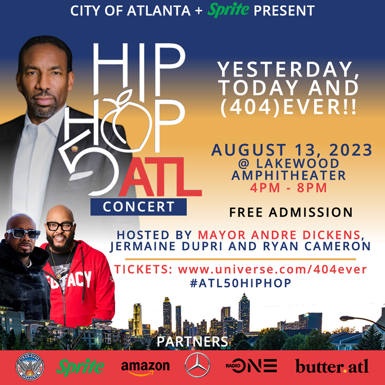 CityofAtlanta's tweet photo. We're closing out #AtlantaSpiritWeek with a FREE concert Sunday, Aug. 13 at Lakewood Amphitheater. Our signature #ATL50HipHop concert will feature an all-star lineup of performances by Atlantaโs hip hop icons.
๐๏ธTickets are limited. Reserve your spot now: https://t.co/IdC7406Jw9 https://t.co/NgBzfLxawN