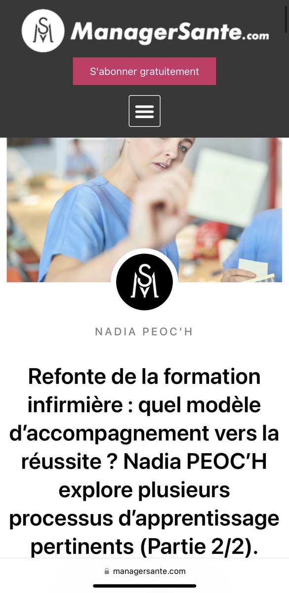 🔵[ARTICLE <a href="/managersante/">ManagerSante.com ®</a> ] : “Refonte de la formation #infirmière : quel modèle d’accompagnement vers la réussite ? Nadia PÉOC'H  MSc., PhD explore plusieurs processus d’apprentissage pertinents (Partie 2/2).”

👉 managersante.com/2023/08/07/ref…

🌟 #NadiaPEOCH

————————————————