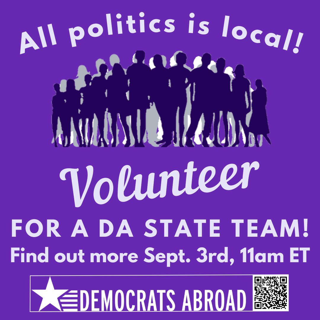 🗳️ Looking for ways to impact key elections? Look no further! ➡️ Volunteer with the DA State Teams and help win elections up and down the ballot in 2024! ⏰ Join our State Fair on Sept. 3rd at 11am EST / 5pm CEST to find out more! 💻 RSVP for Zoom link: democratsabroad.org/state_teams_vo…