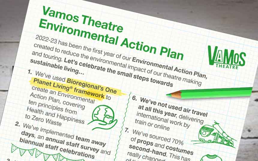 Latest News!
We're really happy to be celebrating the 1st year of our Environmental Action Plan, designed to reduce the environmental impact of our theatre making & touring 🌍🚌🚈♻️. 
Check out how we've been doing here 👉bit.ly/3ONmxzG

#oneplanetliving #theatre