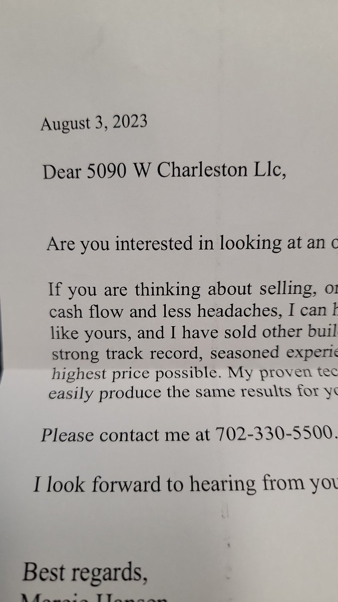 D_VinoCRE's tweet photo. I received a letter in the mail to my home from a real estate agent soliciting business relating to one of the properties I own. This brought about a question:

1. Do successful brokers still send snail mail? We still do postcards every quarter, but not this type. https://t.co/ywkA0l1zro