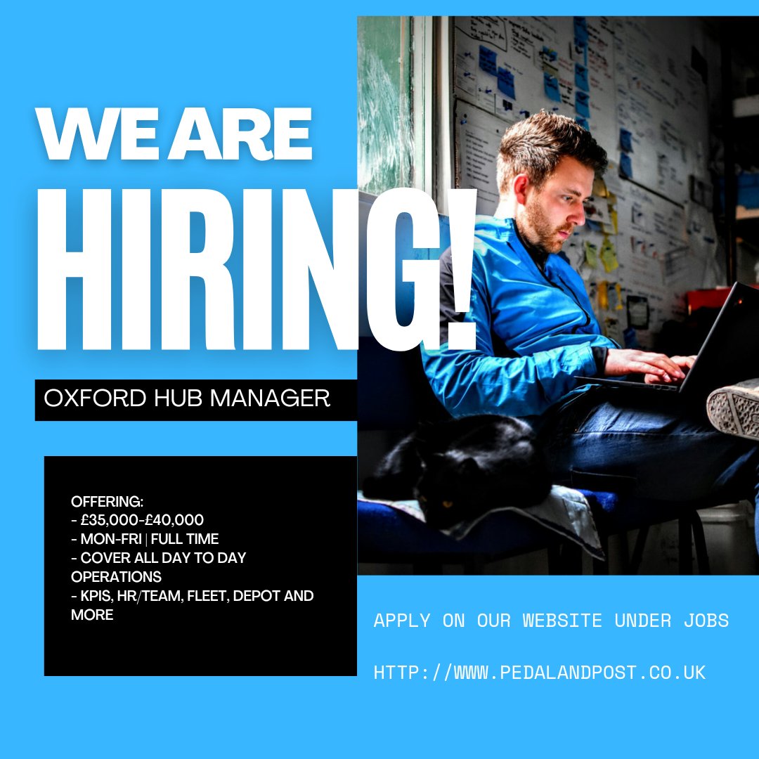 PedalandPost's tweet photo. 🚀 We're #hiring for a #HubManager at Pedal & Post in #Oxford
🌳 Want to work for a purpose driven business to help the transport and logistics get to net zero?
🚴♂️ Have a passion for cycling, cargo bikes and electric vehicles?
Apply online
https://t.co/pIo6wrojY0 https://t.co/6tT0ngTmVV