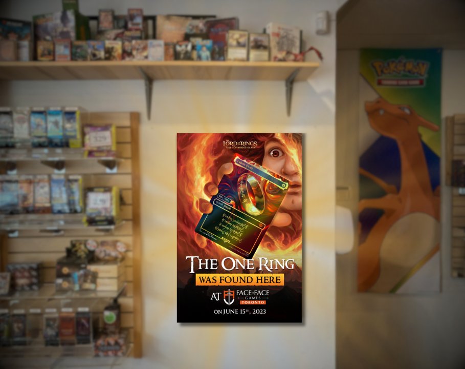 Did you know? FaceToFaceGames made Magic: The Gathering history! 👀 
The VERY PRECIOUS Serial 1/1 One Ring was found at our Toronto location. Congratulations to the new Ring-Bearer. Come on by and grab a selfie with our poster! 📸

#theonering #lordoftherings #magicthegathering