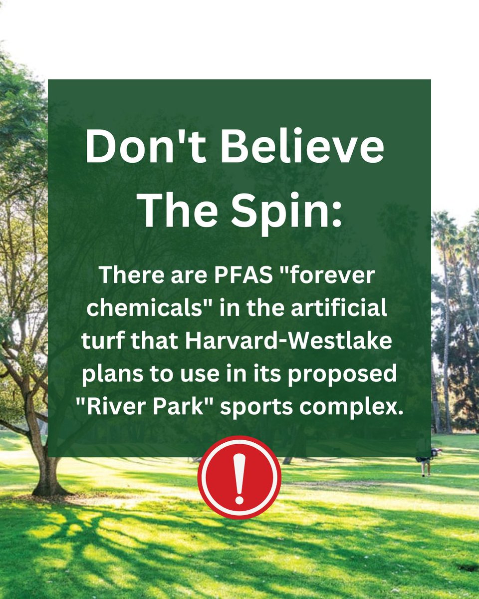 KeepSCGreen's tweet photo. Say NO to @HWSchool adding PFAS to our environment! ❌❌❌ These "forever chemicals” show up in the artificial turf that Harvard-Westlake plans to use in its private school sports complex. Did the developer's expert neglect to tell them these results? https://t.co/psQDnjTZnp