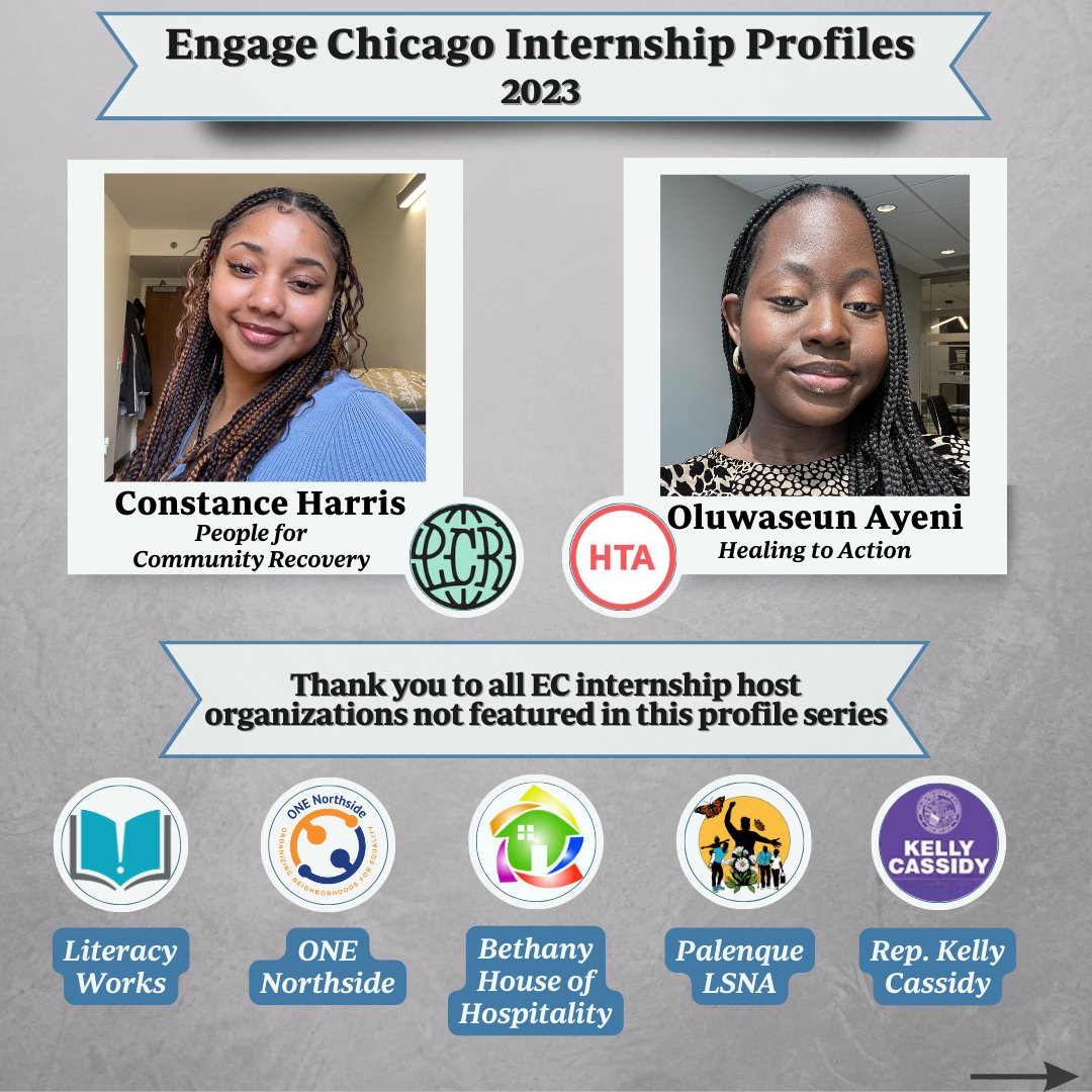 EngageChicago's tweet photo. Today we feature our final student internships with People for Community Recovery and Heal to Action.

Thank you to our partner organizations and students; we're grateful for their dedication to the communities they serve!

#EngageChicago #ChicagoInternships #CommunityPartners https://t.co/KlKEMZyKao