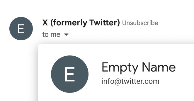“X (formerly Twitter)” might become the name of this thing here forever instead of just X. Even Gmail is confused.