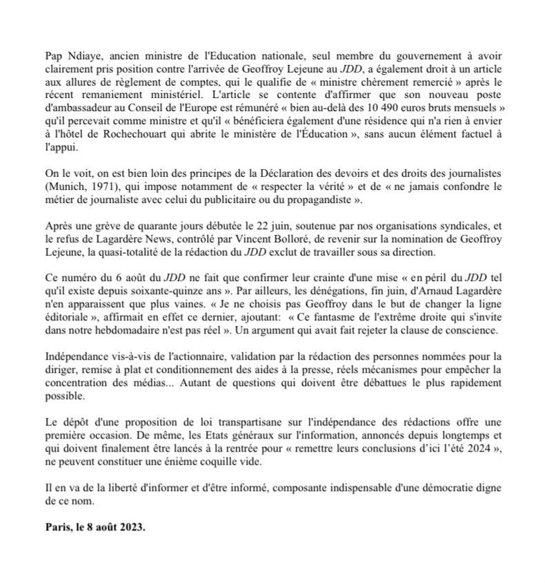 Le JDD a fait son retour dans les kiosques après 40 jours de grève, et le résultat n'a fait que confirmer nos craintes et celles de la rédaction @SDJduJDD : erreurs, manipulations et une ligne éditoriale dédiée aux thèses d'extrême-droite... 🤮 
COMMUNIQUÉ INTERSYNDICAL ⬇️