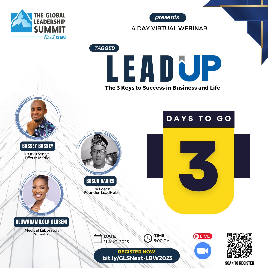 It's 3 days to the GLS Next Gen Webinar!💃💃

Get set to re-chart your life for maximum impact.

Registration is still ongoing, Head on to the link forms.gle/NBNPPMWhnGDNJ9… to register.

Do not miss this for anything!!👍

#glsnig #glsnextgen #gls23