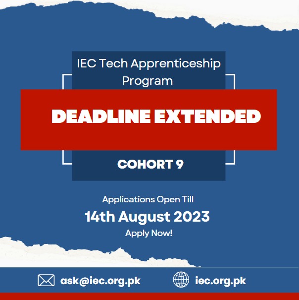 This is your last chance to apply!
Apply Now: iec.org.pk

#emergingcareers #digitalskills #skillstraining #edtech #technology #onlinetraining #elearning #education #Graduates #coursecertificate #techworld #apprentices #onlinegraduate #apprenticeship #applications