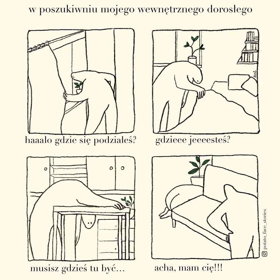 SPZTUiW's tweet photo. Wewnętrzny #dorosły w cyklu #terapia #nawesoło od @ Potato Face https://t.co/bjKfNe5Mm1
