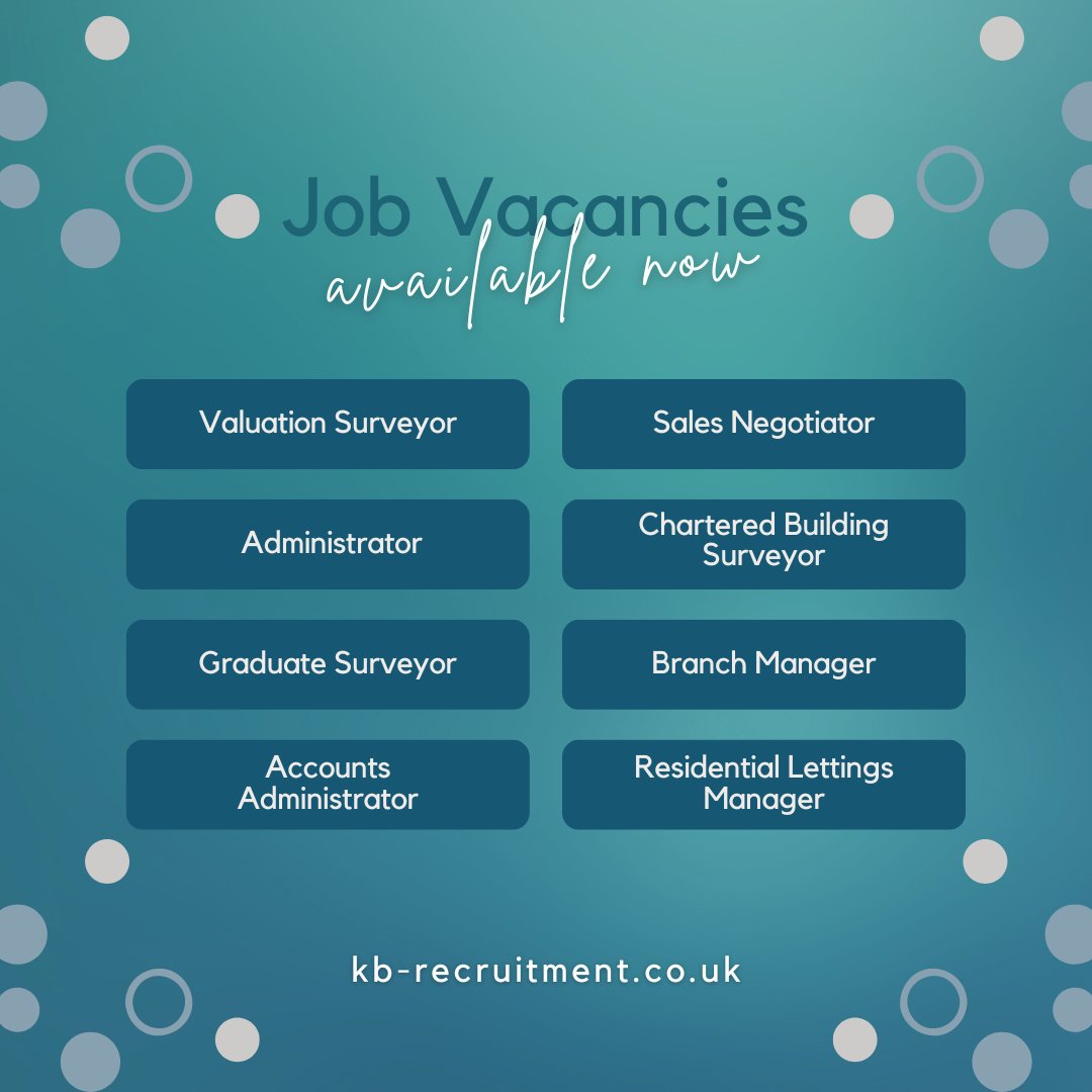 Roles we are currently advertising for at KB Recruitment. If you're interested in working in property, law or the financial industry get in touch by dropping us a message! 📩 #propertyjobs #legalrecruitment #financejobs #surveyingjobs #southwestjobs #devon #devonjobs #hiringuk