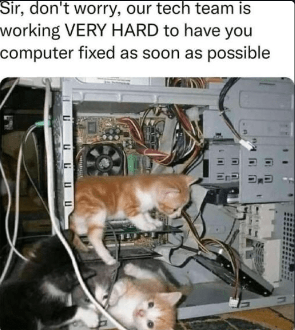ThePCRepairHUB's tweet photo. Computer problems? Check out our self-help guides:
https://t.co/PlY2SreKsv 🤓💻

#ITSupport #TechHumor #CuteTech   #ComputerMemes #ITCats #TechSaviors #MemeMagic #TechComedy #ITLaughs  #ComputersAndCats #TechJokes https://t.co/VkmGxdwZav