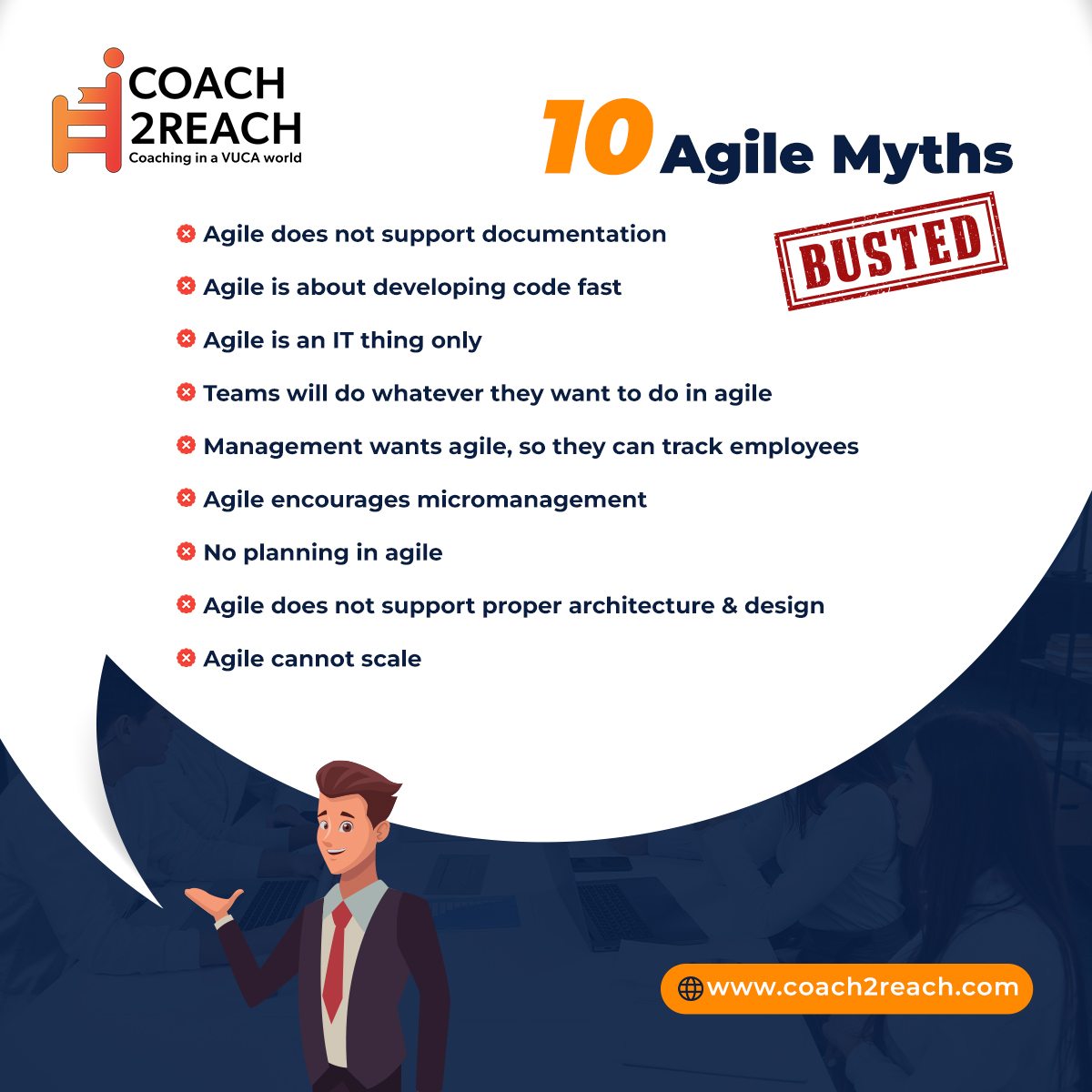 Coach2Reach's tweet image. Busting the 10 Agile Myths: Separating Fact from Fiction in the World of Agile Methodologies!
In the realm of Agile methodologies, misconceptions can hinder progress and stifle innovation.
#AgileMyths #FactVsFiction #AgileMethodologies #AgileSuccess #AgileMindset