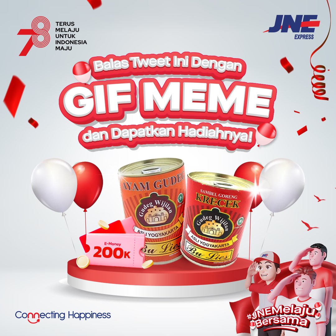 JNE_ID's tweet photo. 🚨 GIVEAWAY JNE 🚨
Balas tweet ini dengan GIF ekspresikan semangatmu untuk terus melaju maju! 
Ikuti syarat dan ketentuannya ya.
#JNE #ConnectingHappiness #JNEBangkitBersama #JNEMelajuBersama #GiveawayJNE https://t.co/TR9lRBYUW6