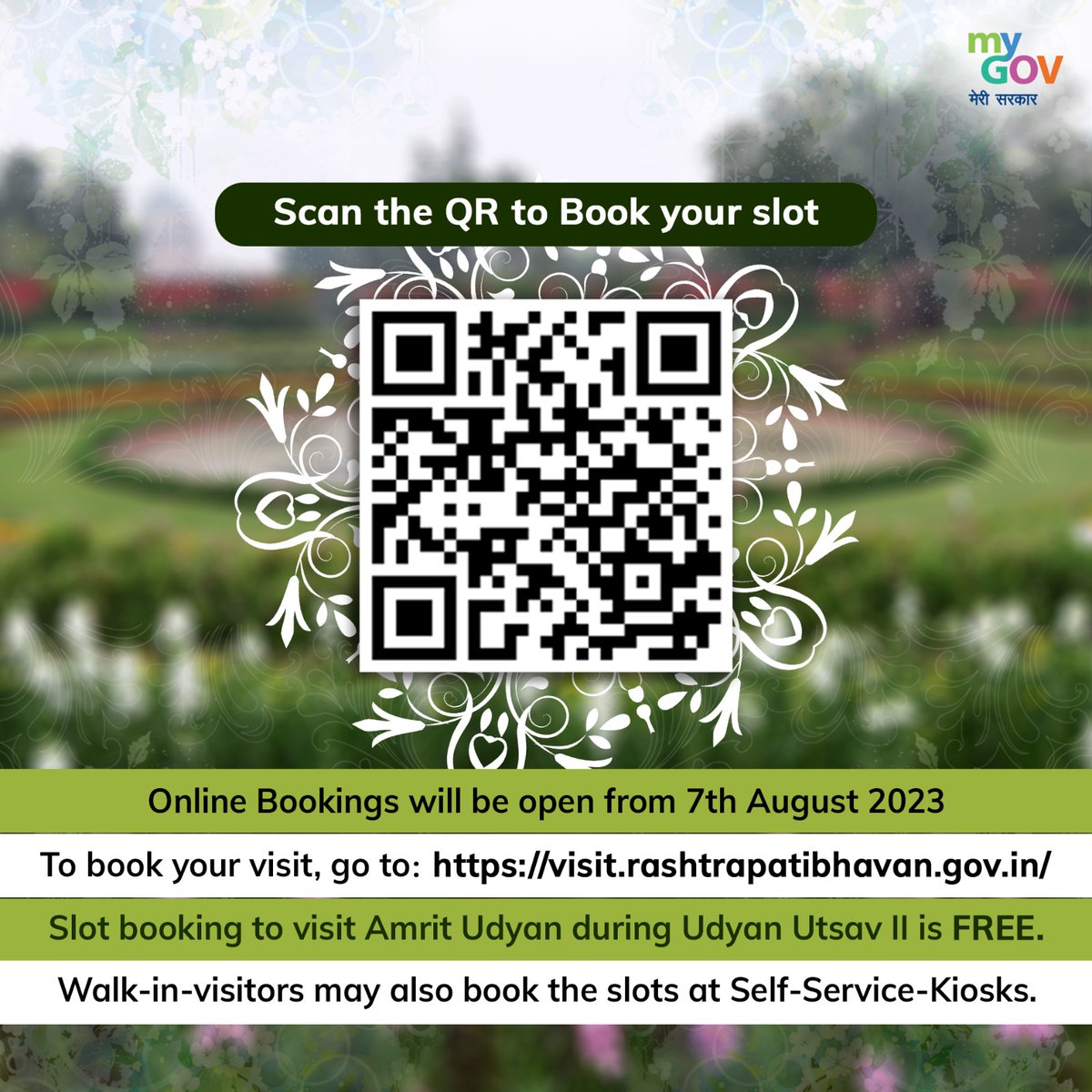<a href="/RBVisit/">Rashtrapati Bhavan Visit</a> Online bookings are available.

Visit: visit.rashtrapatibhavan.gov.in

Or

Scan the QR to book your slot.

#AmritUdyan
#UdyanUtsav 
<a href="/RBVisit/">Rashtrapati Bhavan Visit</a>