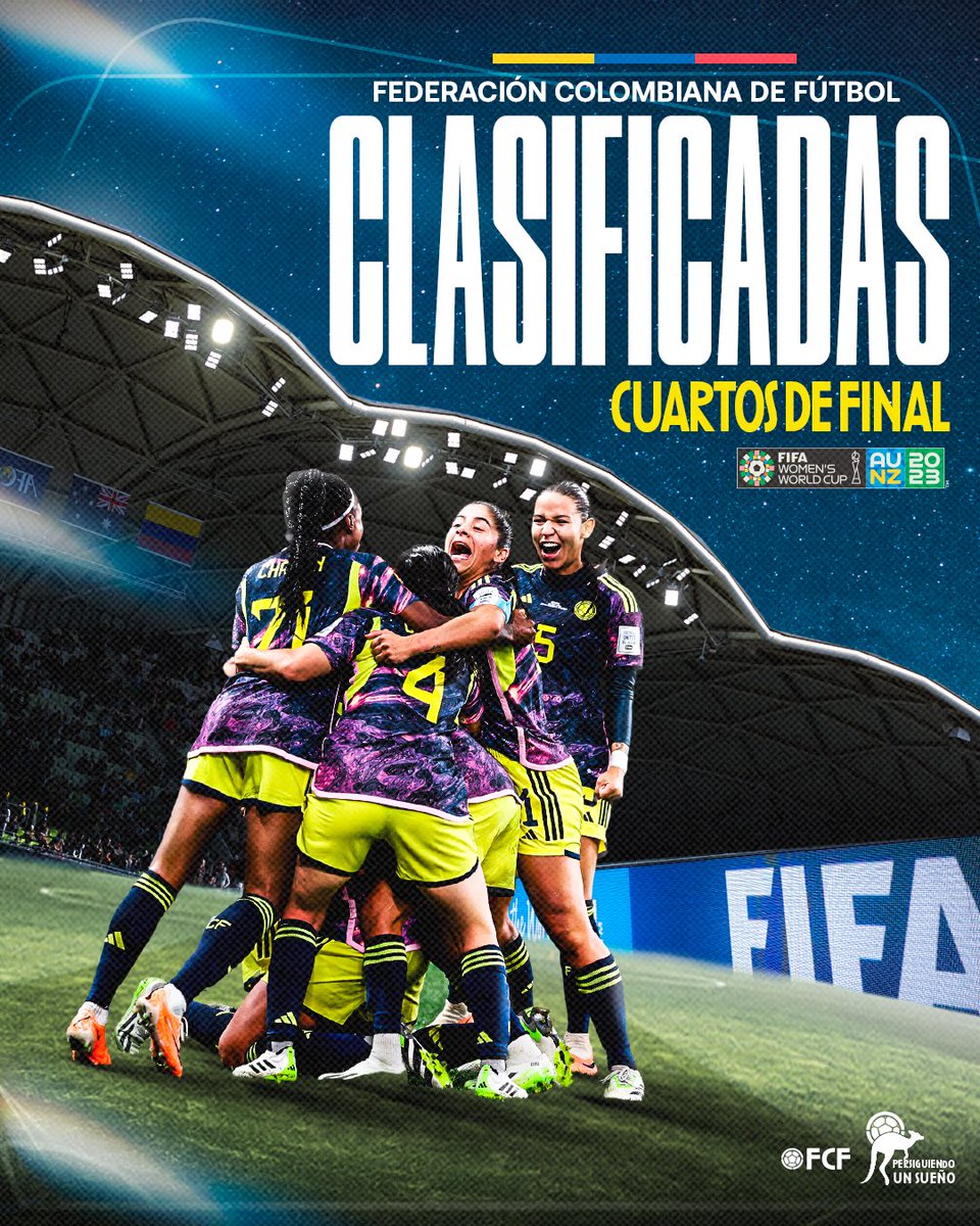 ¡𝐏𝐀𝐑𝐀 𝐋𝐀 𝐇𝐈𝐒𝐓𝐎𝐑𝐈𝐀!

¡ESTAMOS POR PRIMERA VEZ ENTRE LAS 8 MEJORES DEL MUNDO EN UNA COPA MUNDIAL FEMENINA DE LA FIFA DE MAYORES!

𝐆𝐈🇨🇴𝐆𝐀𝐍🇨🇴𝐓𝐄𝐒🇨🇴

#PersiguiendoUnSueño
#TodosSomosColombia🇨🇴