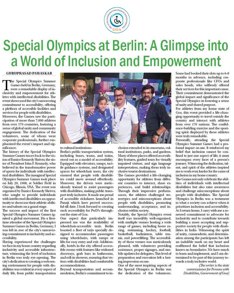 Mr. Guruprasad Pawaskar, State Commissioner for the Office of Persons with Disabilities, radiated inspiration as he witnessed the Special Olympics in Berlin. With 7,000+ participants from 170+ nations,